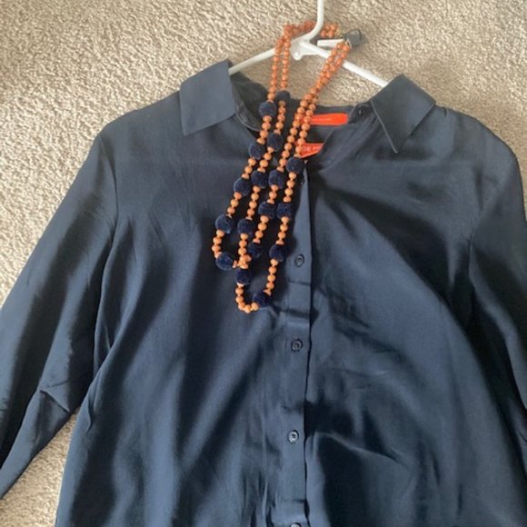 Pom pom navy blue + orange necklace J Crew - Picture 5 of 5